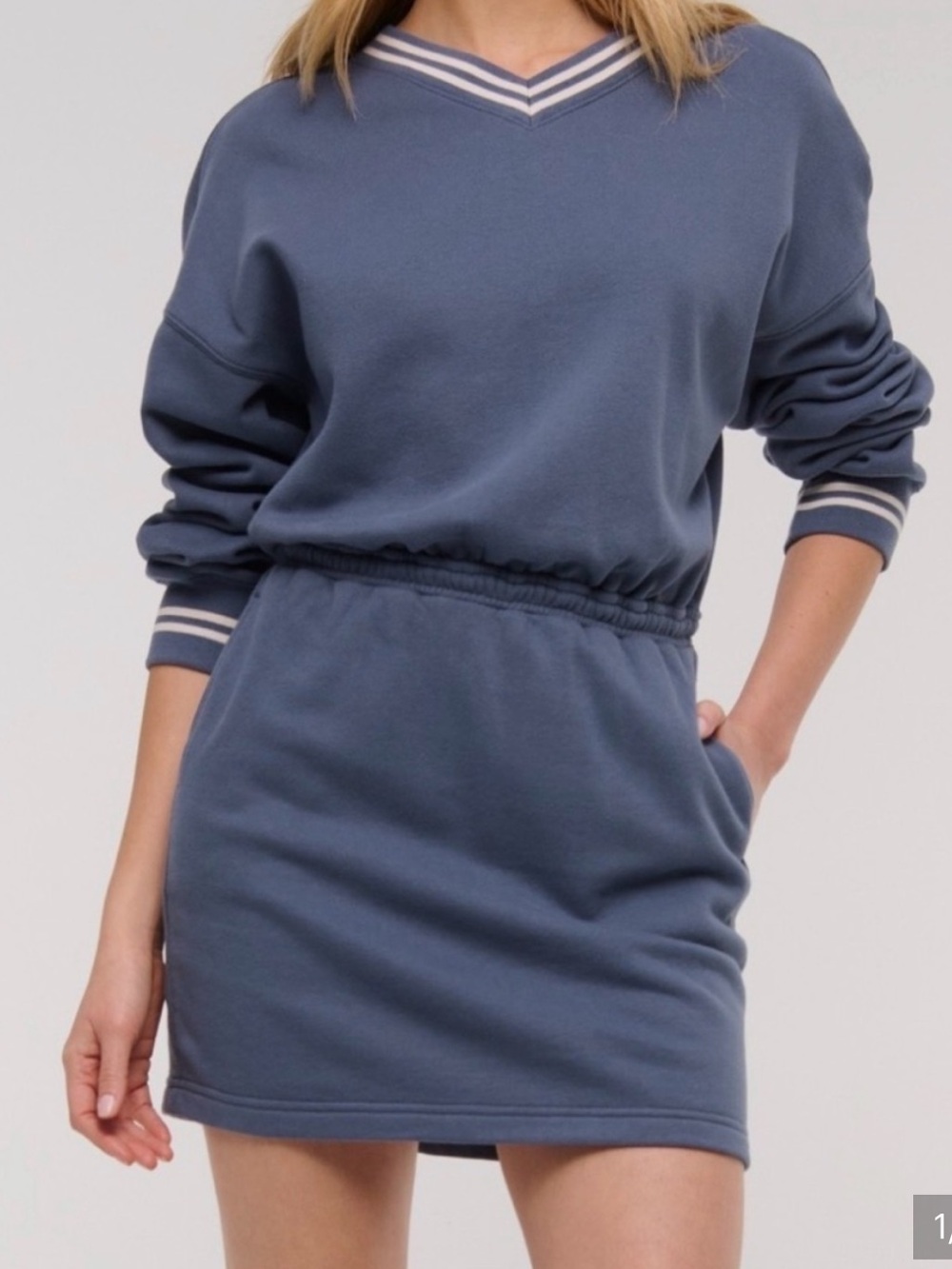 NWT Abercrombie & Fitch Blue Fleece V-Neck Mini Dress M